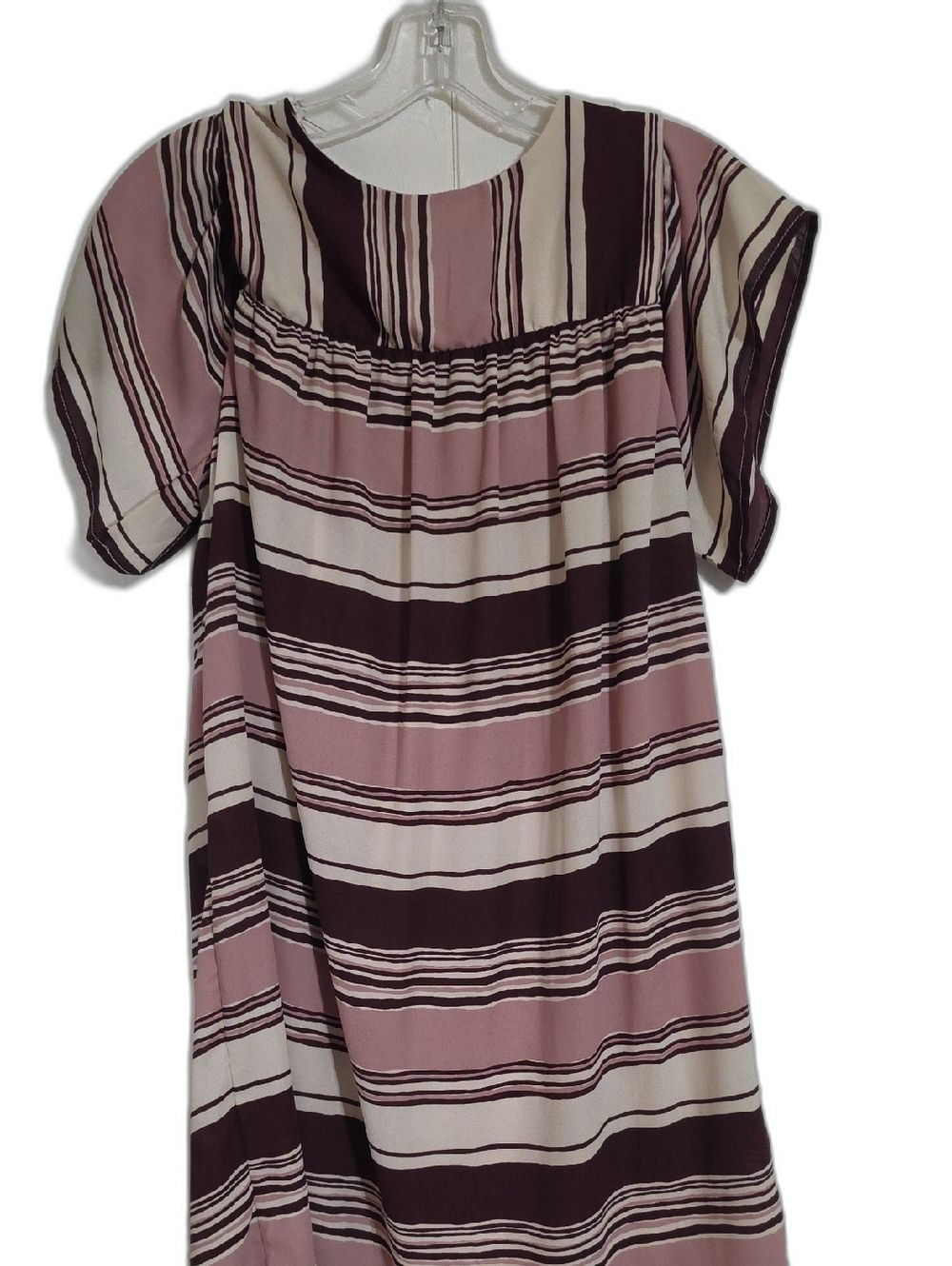 NWOT Blue Rain Striped Short-Sleeve Tunic in Mauve, Cream & Deep Plum